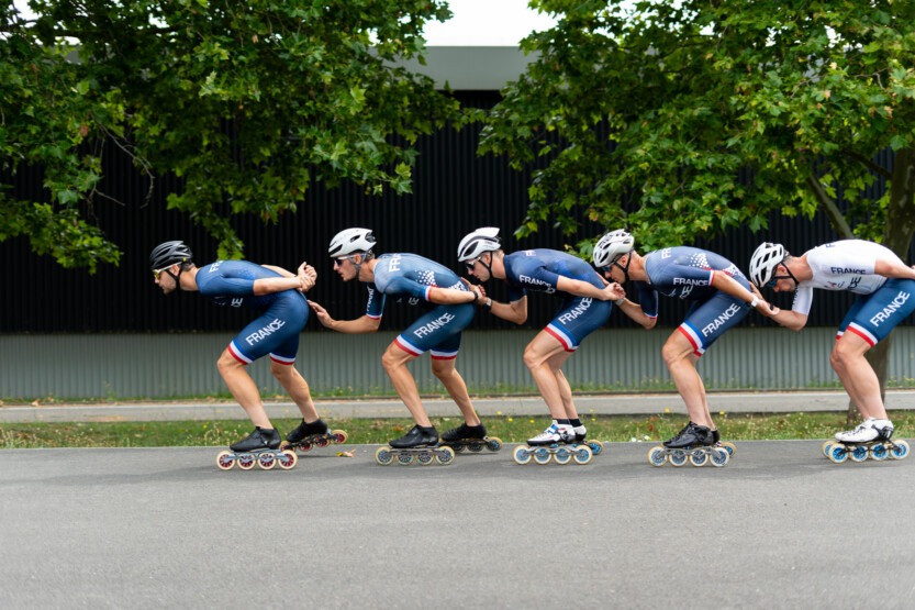 Longue piste – La poursuite par équipe française en pleine préparation.