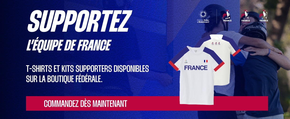 Image de l'article : Les équipements supporters des Équipes de France de Roller, Skateboard, Trottinette sont disponibles !